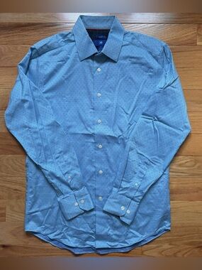 Egara Men’s Dress Shirt, Size M Slim Fit, Non Iron Cotton, Blue Pattern